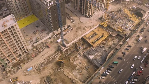 Development of modern city. Building of hihg houses. Air View Stock Footage 118720154