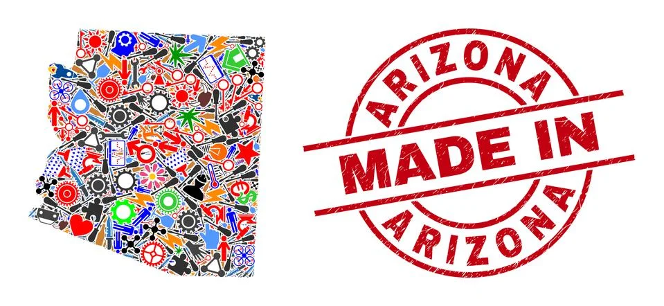 Development Mosaic Arizona State Map and Made in Scratched Stamp Illustrazione stock