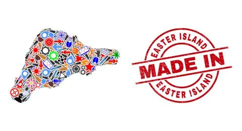 Development Mosaic Easter Island Map and Made in Textured Stamp 스톡 일러스트