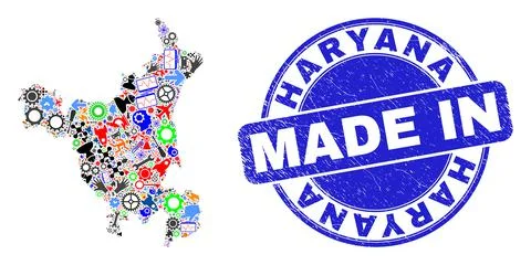 Development Mosaic Haryana State Map and Made in Textured Stamp Illustrazione stock