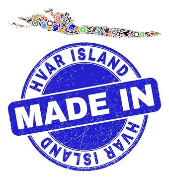 Development Mosaic Hvar Island Map and Made in Scratched Rubber Stamp Stock Illustration