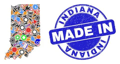 Development Mosaic Indiana State Map and Made in Scratched Watermark Stock Illustration