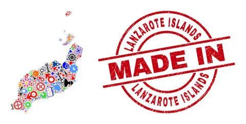 Development Mosaic Lanzarote Islands Map and Made in Scratched Watermark Illustrazione stock