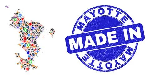 Development Mosaic Mayotte Islands Map and Made in Distress Seal Illustrazione stock