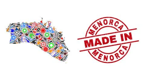 Development Mosaic Menorca Island Map and Made in Grunge Stamp Stock Illustration