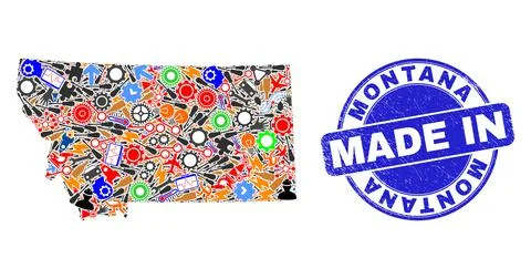 Development Mosaic Montana State Map and Made in Grunge Seal Stock Illustration
