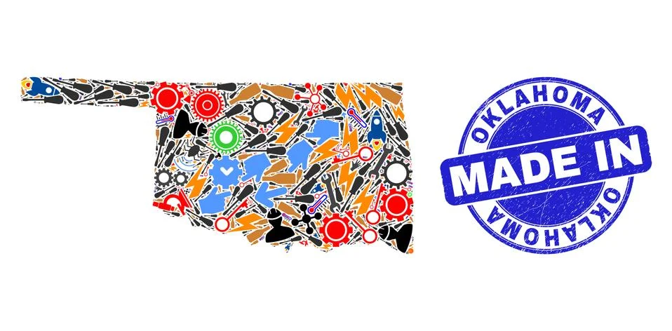 Development Mosaic Oklahoma State Map and Made in Textured Stamp Seal Ilustración de archivo