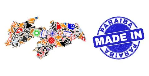 Development Mosaic Paraiba State Map and Made in Textured Rubber Stamp Stock Illustration