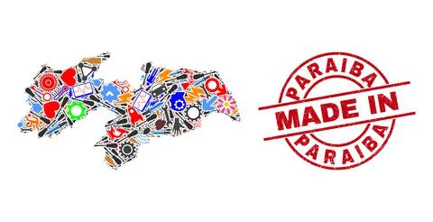 Development Mosaic Paraiba State Map and Made in Grunge Seal Stock Illustration