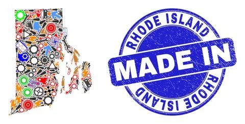 Development Mosaic Rhode Island State Map and Made in Distress Watermark Stock Illustration