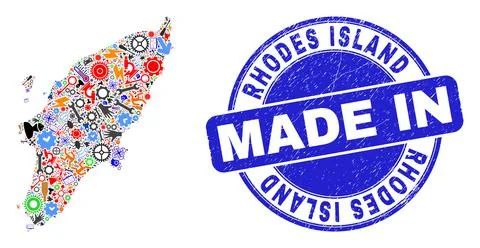Development Mosaic Rhodes Island Map and Made in Grunge Stamp Seal Stock Illustration