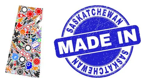 Development Mosaic Saskatchewan Province Map and Made in Scratched Seal Stock Illustration