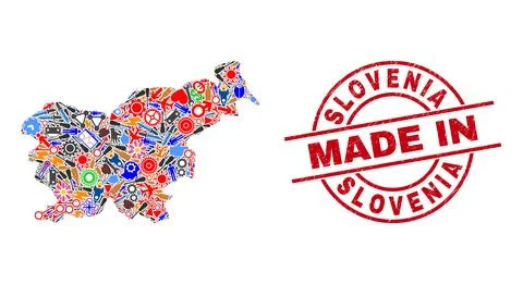 Development Mosaic Slovenia Map and Made in Textured Rubber Stamp Illustrazione stock