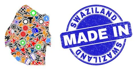 Development Mosaic Swaziland Map and Made in Textured Stamp Illustrazione stock
