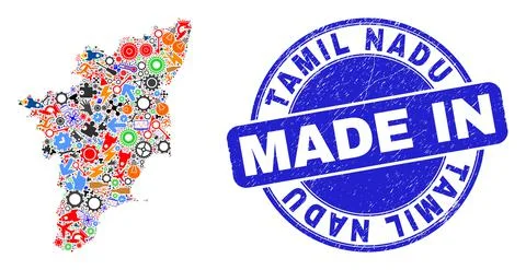 Development Mosaic Tamil Nadu State Map and Made in Textured Rubber Stamp Stock Illustration
