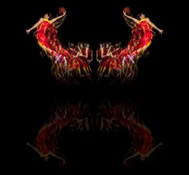 Development of movements with reflection, mirror effect. Collage of images of Stock Photos