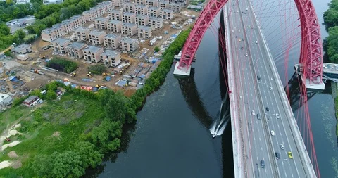 Development near Picturesque Bridge Stock Footage 97576998