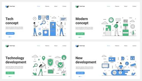 Development of new modern technology set, tiny people use tech digital solutions Stock Illustration