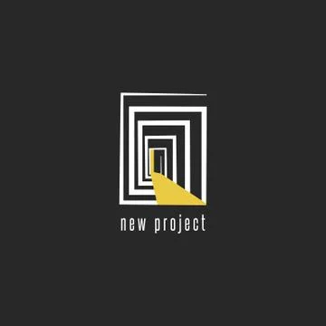 Development of a new project logo design, abstract room with a door emblem te Stock Illustration