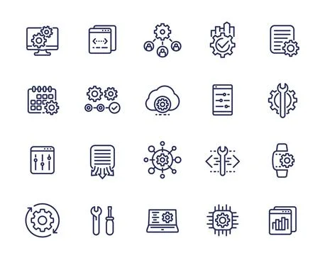 Development, operation and protocols line icons 스톡 일러스트