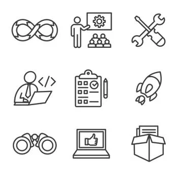 Development Operations and Life Cycle - DevOps Icon Set Stock Illustration