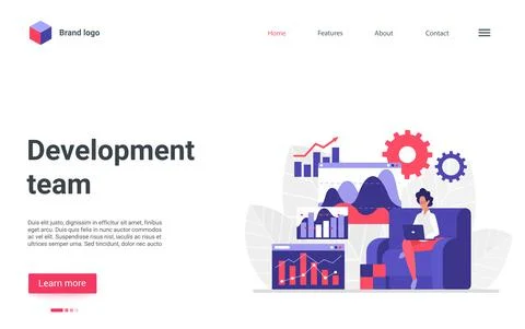 Development people team working landing page, analyzing business analytics Stockillustratie