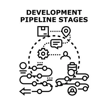 Development pipeline stages creating complex process workflow Stock Illustration
