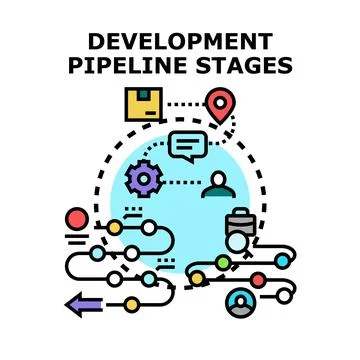 Development pipeline stages creating complex process workflow Stock Illustration