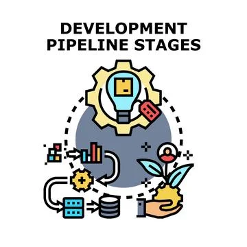 Development pipeline stages creating innovation process Stock Illustration