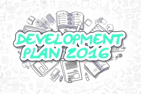 Development Plan 2016 - Doodle Green Word. Business Concept Illustrazione stock