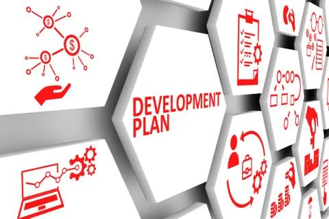 DEVELOPMENT PLAN concept cell background 3d illustration Stock Illustration