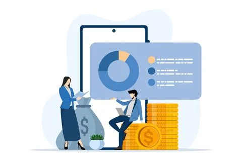 Development plan concept. Teams navigate digital planning, allocate resources. Illustrazione stock