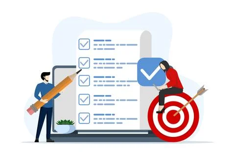 Development plan concept. Teams navigate digital planning, allocate resources. Illustrazione stock