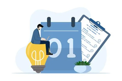 Development plan concept. Teams navigate digital planning, allocate resources. Illustrazione stock