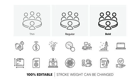 Development plan, Contactless payment and Approved checkbox line icons. For web Stock-Illustration