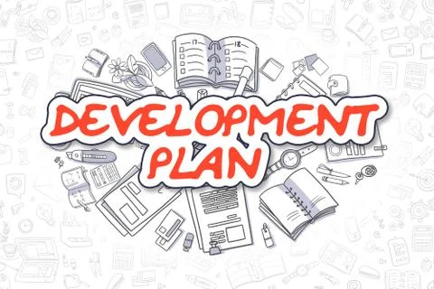 Development Plan - Doodle Red Inscription. Business Concept Illustrazione stock