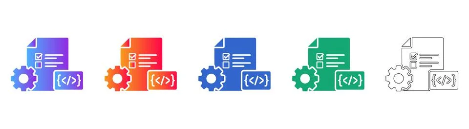 Development Process and Code Configuration Icons 스톡 일러스트