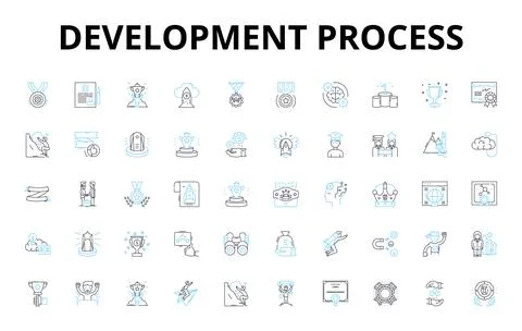 Development process linear icons set. Analysis, Planning, Design, Coding イラスト素材