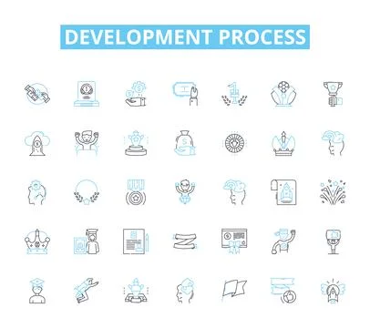 Development process linear icons set. Analysis, Planning, Design, Coding イラスト素材