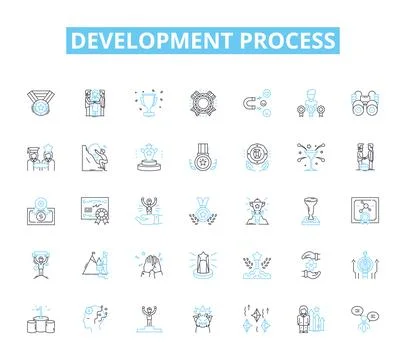 Development process linear icons set. Analysis, Planning, Design, Coding イラスト素材