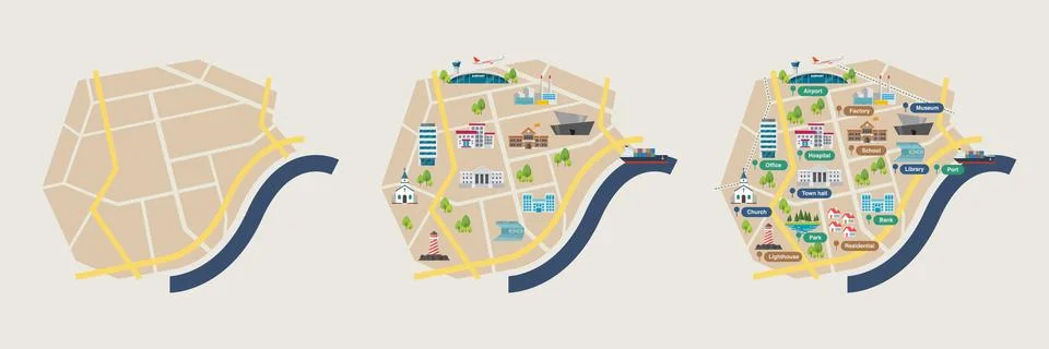 Development Process of Map with Road and Street Infographic Design Template. Stock Illustration