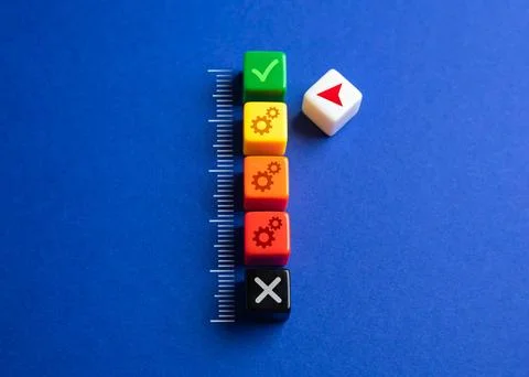 Development process scale. System readiness or unreadiness. Repair and fixi.. Foto stock