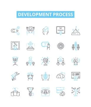 Development process vector line icons set. Process, Development, Planning Illustrazione stock
