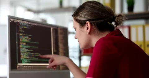 Development of programming and coding technologies woman programmer at computer Stock Footage 263563762