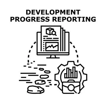 Development progress reporting and project data analysis Stock Illustration
