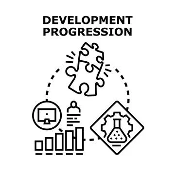 Development progression process vector line icon Stock Illustration