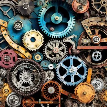 Development Service collage of mechanical wheels. Raster cog wheel Stock Illustration