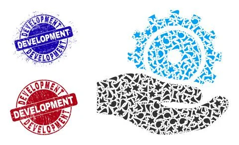 Development Service Mosaic of Shards with Development Textured Stamps Stock Illustration
