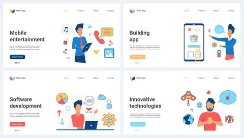 Development of software and mobile apps, innovative technology, entertainment Stock Illustration