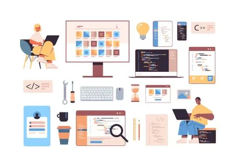 Development of software and programming icons set with web developers using Stockillustratie
